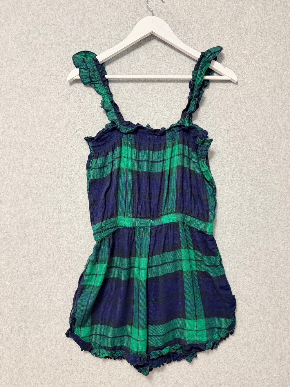 Aerie Plaid Flannel Romper NWT Size Medium Green Navy Lounge Sleepwear - Picture 5 of 8